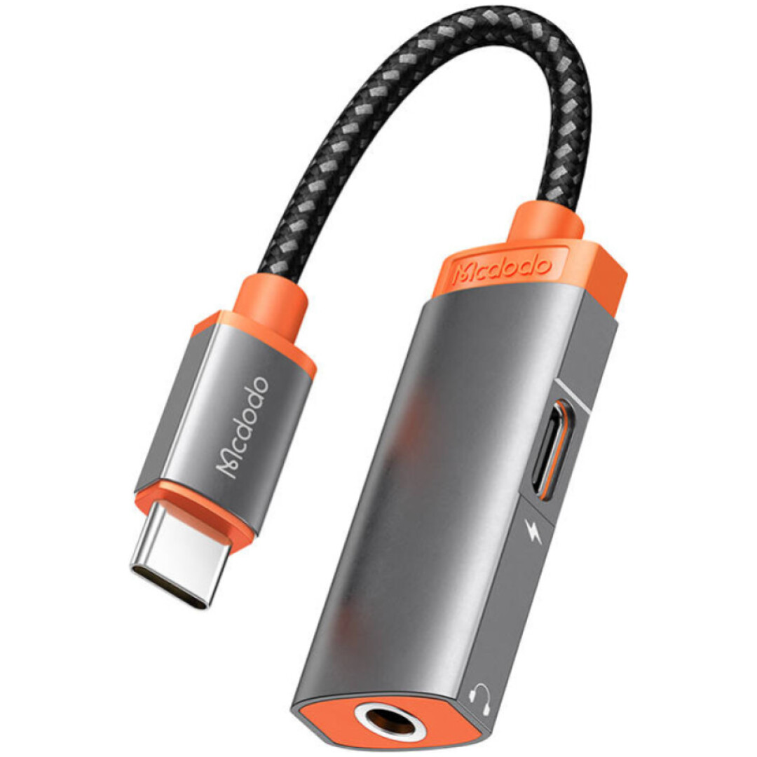 Adapter avdio USB-C => 3.5mm + USB-C Mcdodo DAC PD 60W črno-oranžen (CA-0500)