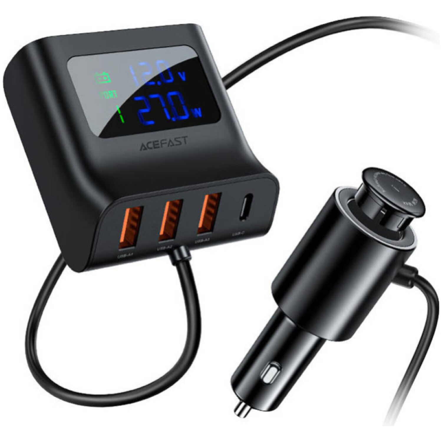 Avto polnilec 12V/24V => 3x USB-A + USB-C 90W PD3 + PPS + QC3 Acefast (B8)