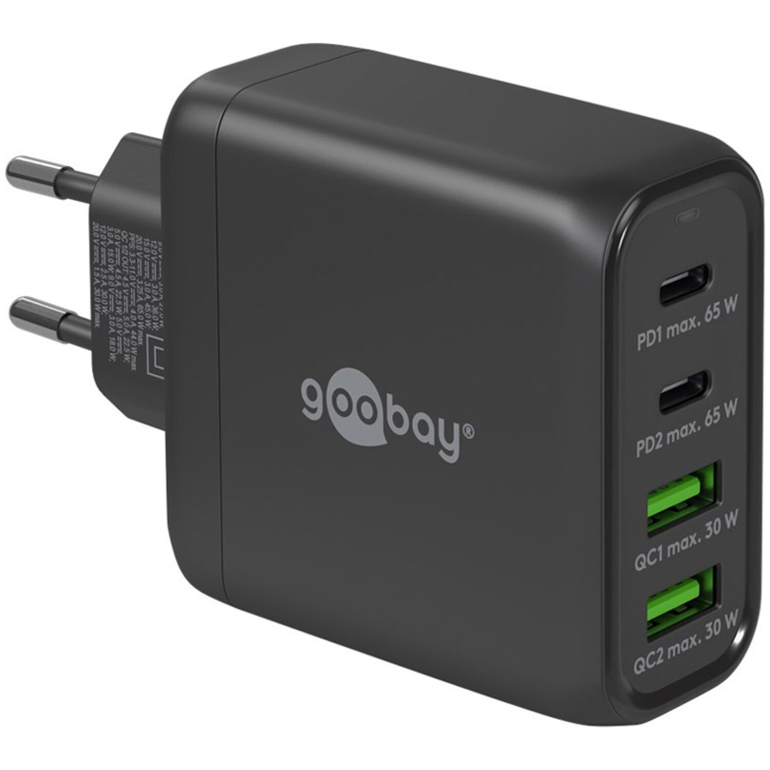 GOOBAY 2x USB-C + 2x USB-A 5V 68W črn hitri polnilec