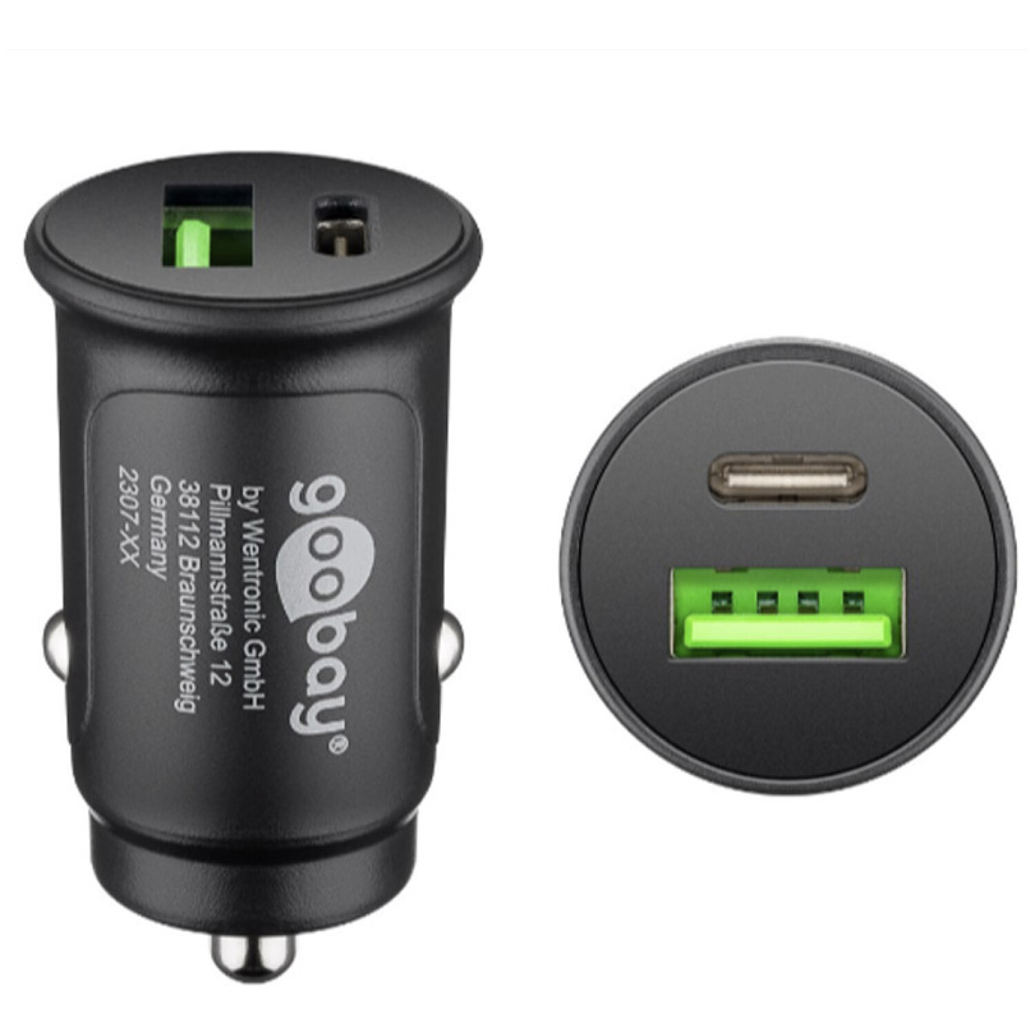 GOOBAY Dual-USB Auto Fast Charger USB-C črn avtomobilski polnilnik