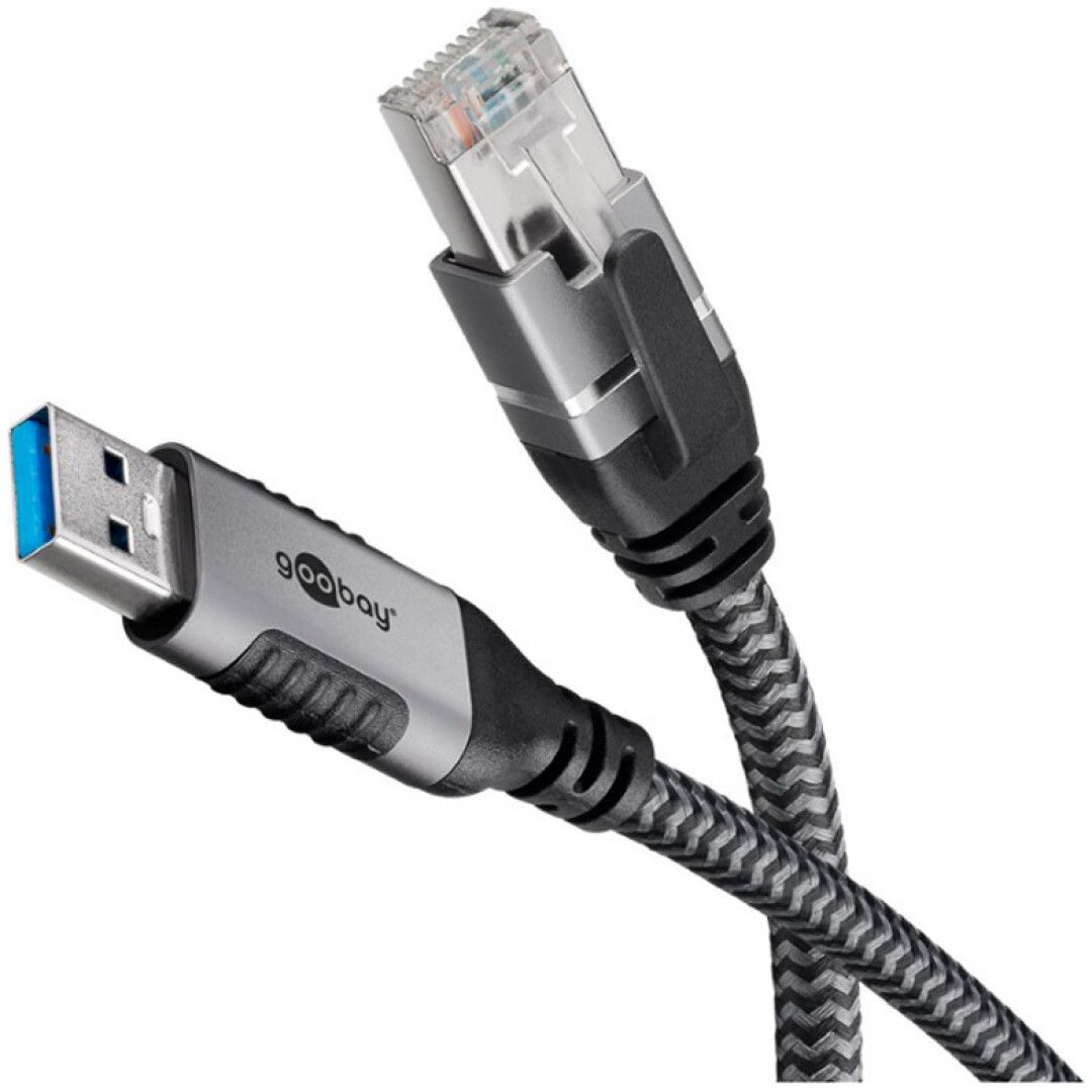 GOOBAY USB-A 3.0 / RJ45 2m CAT 6 črn/siv mrežni povezovalni kabel