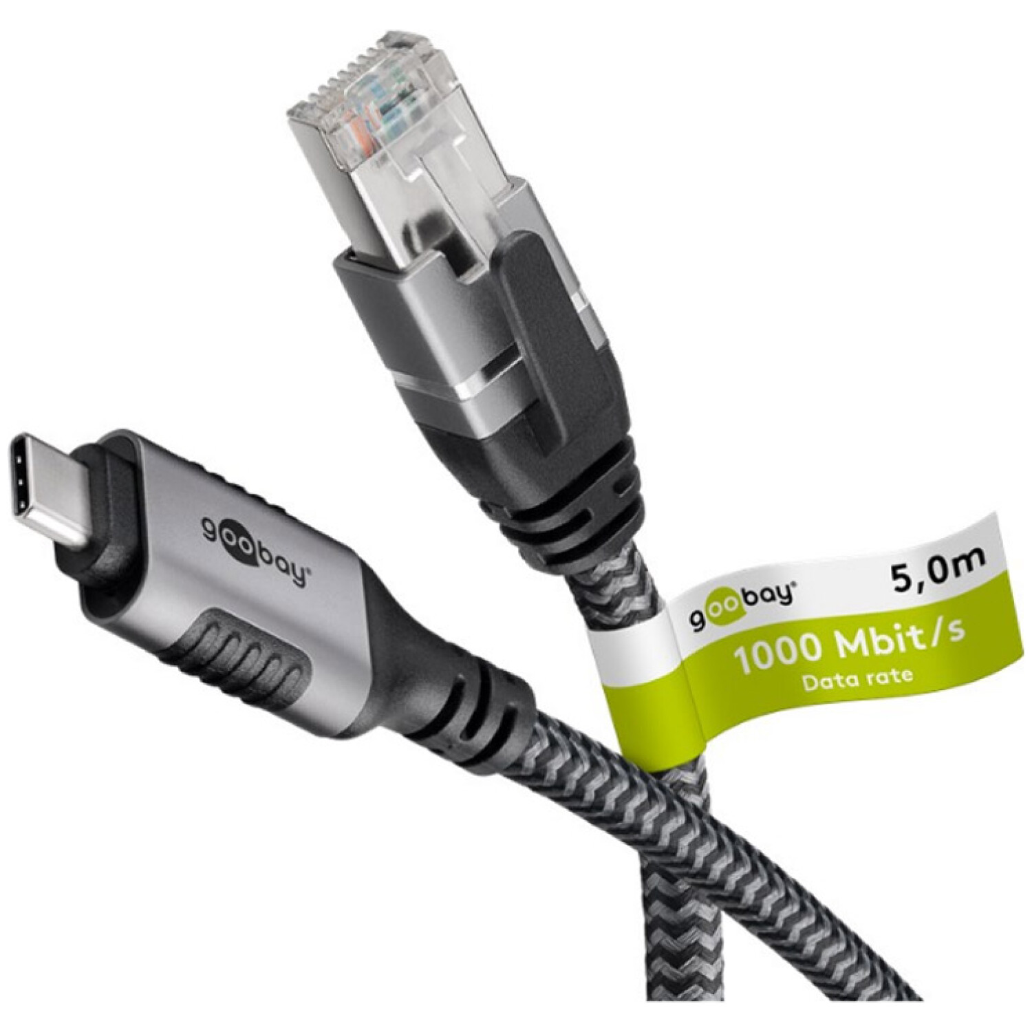 GOOBAY USB-C 3.1 / RJ45 5m CAT 6 črn/siv mrežni povezovalni kabel