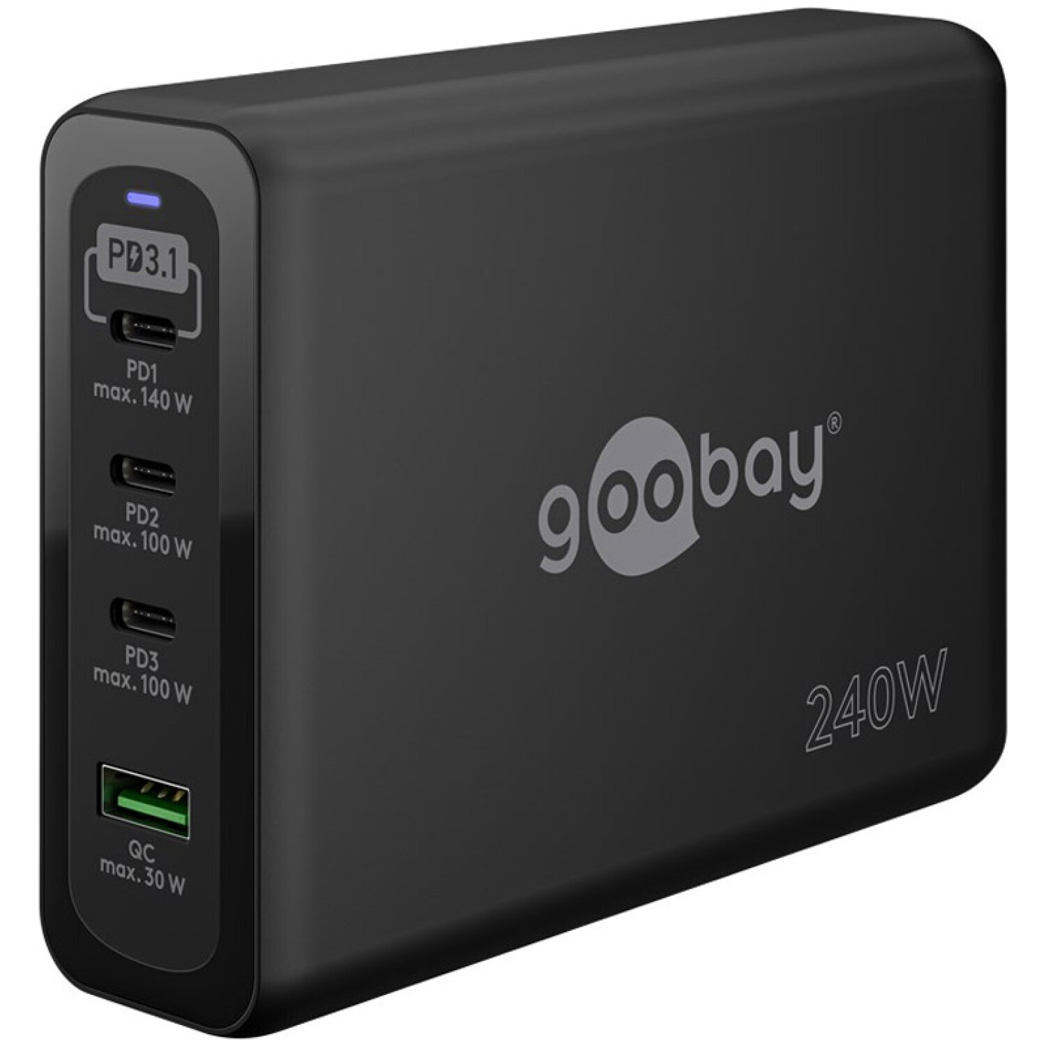 GOOBAY USB-C PD GaN Multi-Port 240W 4-Port GaN USB-C/USB-A črni polnilec