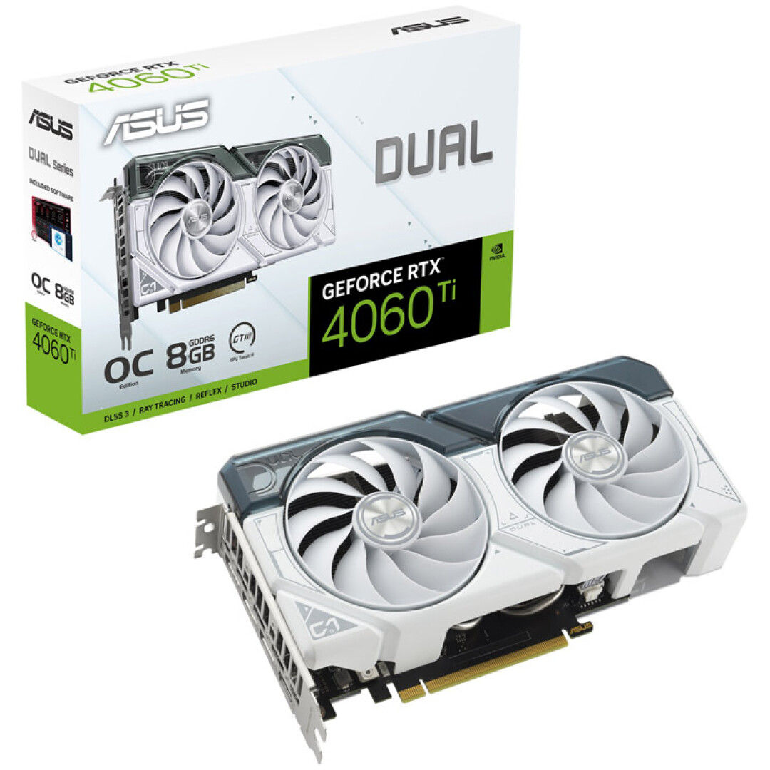 Grafična kartica nVidia RTX4060Ti Asus Dual OC Edition Bela - 8GB GDDR6 (90YV0J42-M0NA00)