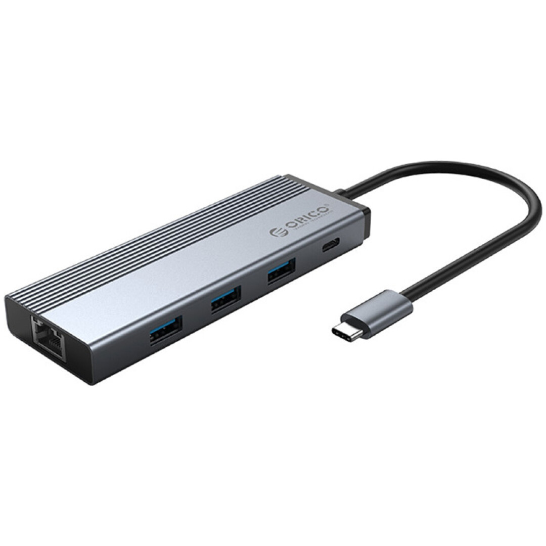 HUB USB-C => 3xUSB3.0 USB-C PD 100W RJ45 Orico (5SXRJ-GY-BP)