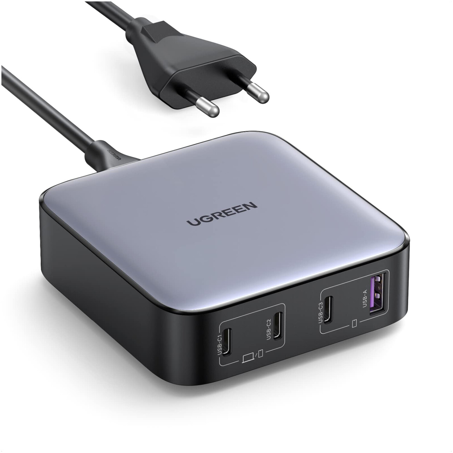 Hišni polnilec 100-240V => 1x USB-A (ž) 3x USB-C 100W GaN Nexode Charger Ugreen CD328 črn (90928)