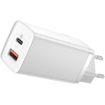 Hišni polnilec 100-240V => 1x USB-C in 1x USB-A 65W za mobilni telefon ali tablični računalnik Baseus GaN2 Lite PD3 + QC4 + SCP - bel (CCGAN2L-B02)