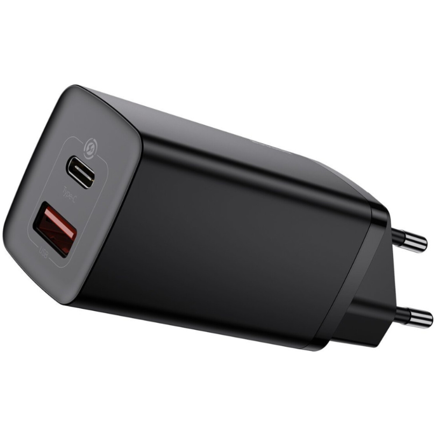 Hišni polnilec 100-240V => 1x USB-C in 1x USB-A 65W za mobilni telefon ali tablični računalnik Baseus GaN2 Lite PD3 + QC4 + SCP - črn (CCGAN2L-B01)