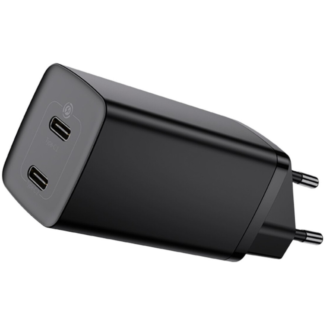 Hišni polnilec 100-240V => 2x USB-C 65W za mobilni telefon ali tablični računalnik Baseus GaN2 Lite PD3 + QC4 + SCP - črn (CCGAN2L-E01)