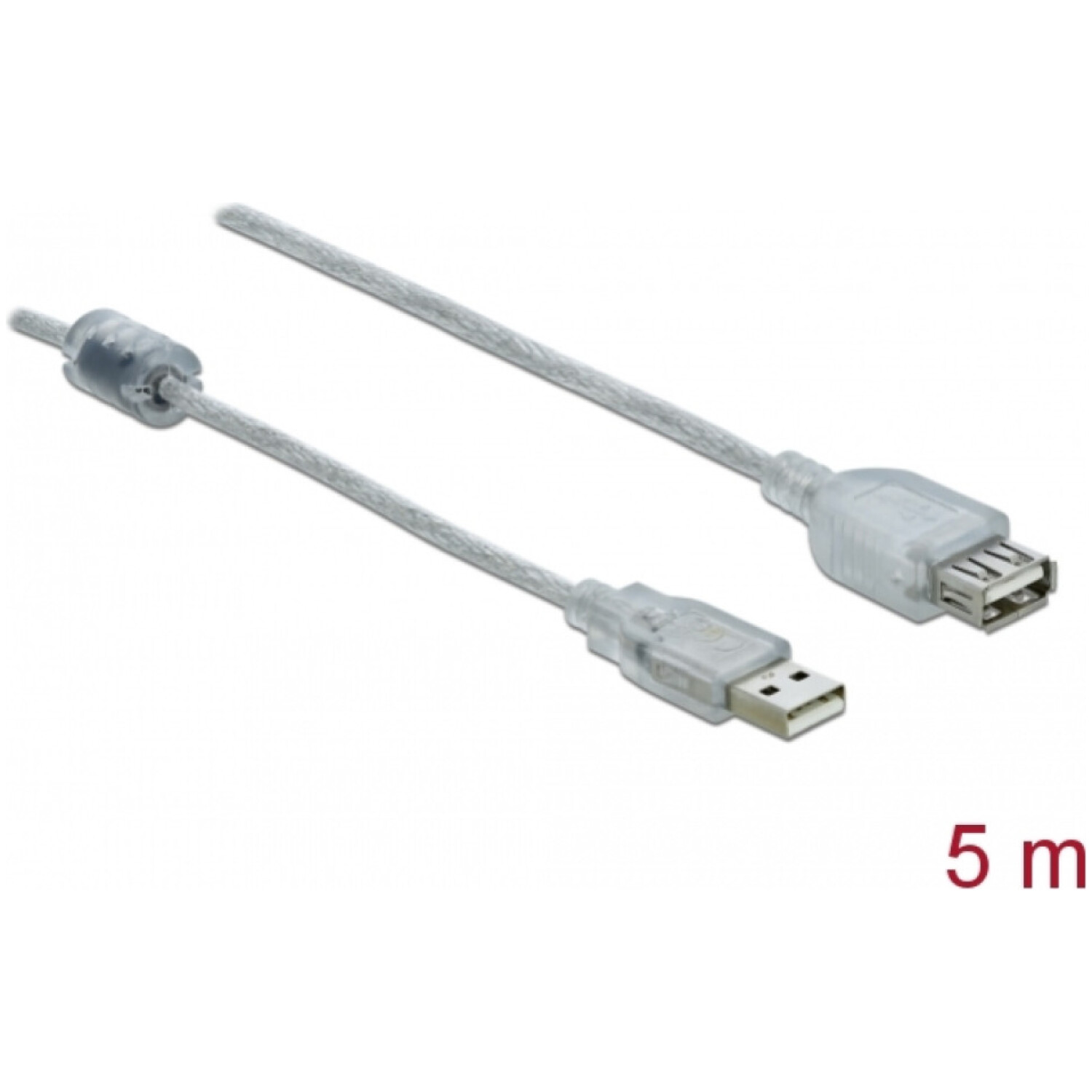 Kabel USB-A => USB-A 2.0 Podaljšek 5m Delock transparent dvojno oklopljen (83885)