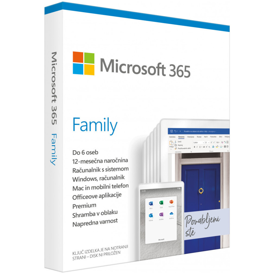 Microsoft 365 Family FPP SLO 32/64bit - 1 letna naročnina do 6 uporabnikov (lahko tudi Mac in tablico)