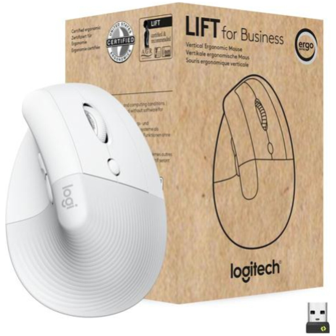 Miš brezžična + Bluetooth Logitech Lift Vertical For Business 4000DPI ergonomična bela (910-006496)