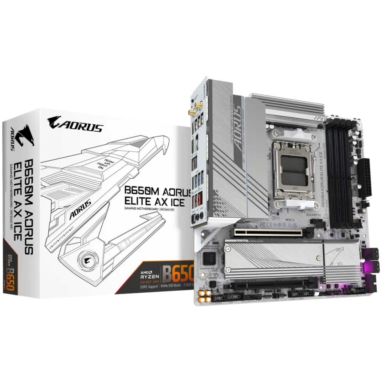 Osnovna plošča AM5 GigaByte B650M AORUS ELITE AX ICE ATX 1xHDMI 2.1 1xDisplayPort 1.4