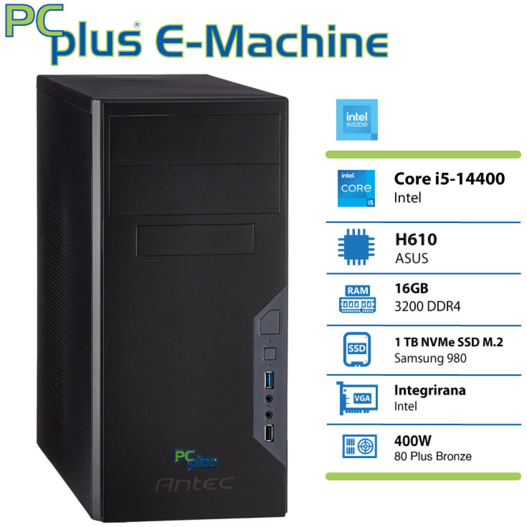 PCPLUS E-machine i5-14400 16GB 1TB NVMe SSD Windows 11 Pro namizni računalnik