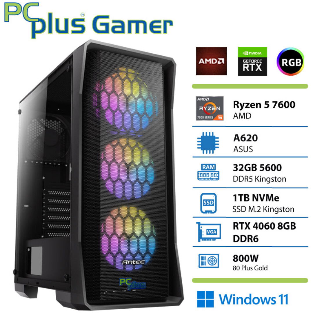 PCPLUS Gamer Ryzen 5 7600 32GB 1TB NVMe SSD RTX 4060 8GB Windows 11 Home gaming namizni računalnik