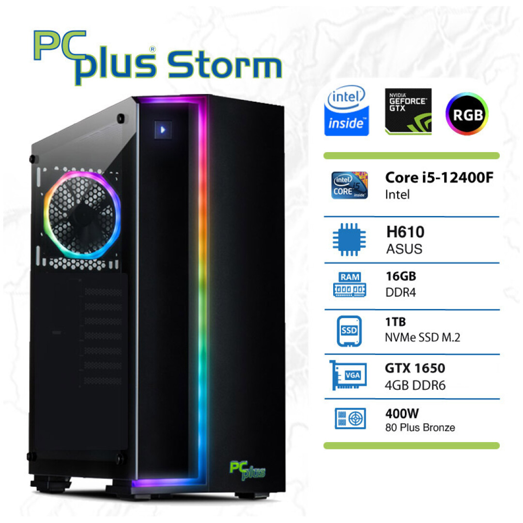 PCPLUS Storm i5-12400F 16GB 1TB NVMe SSD GeForce GTX 1650 4GB RGB gaming namizni računalnik