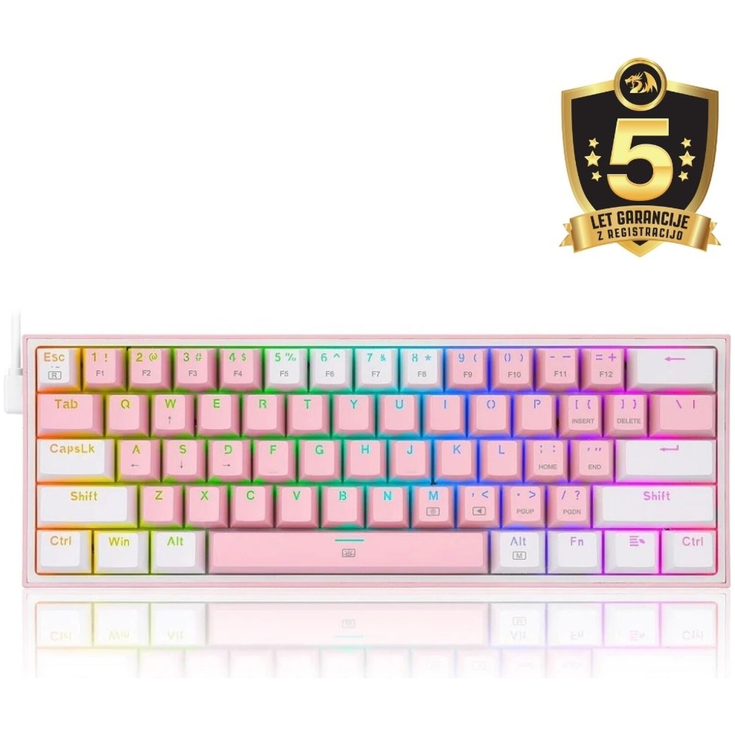 REDRAGON FIZZ RAINBOW K617 RGB MEHANSKA TIPKOVNICA ROZA/BELA - RDEČA STIKALA