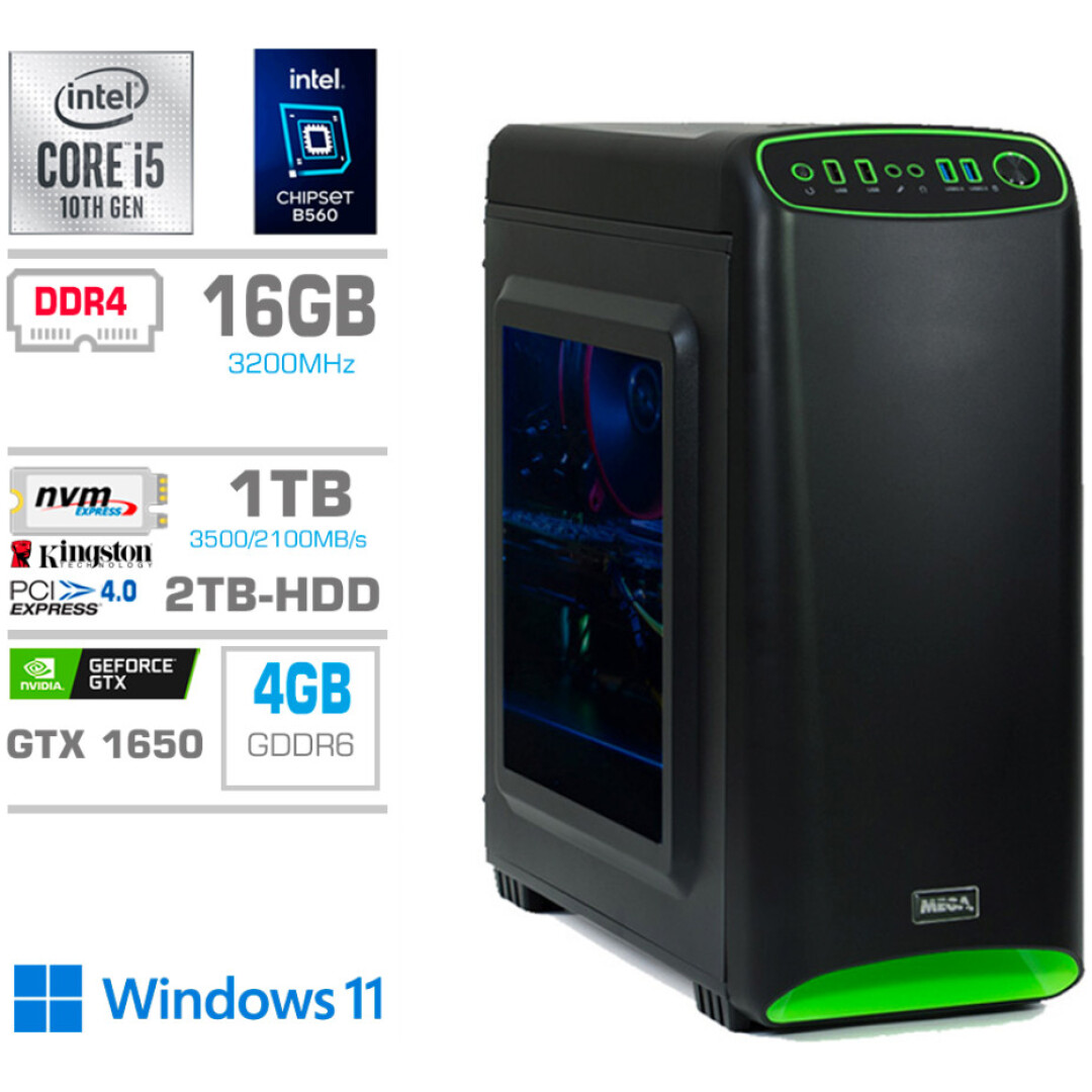 Računalnik MEGA MT 4000S i5-10400F/GTX1650/16GB/1TB-4.0/2TB/350W/Win11Home