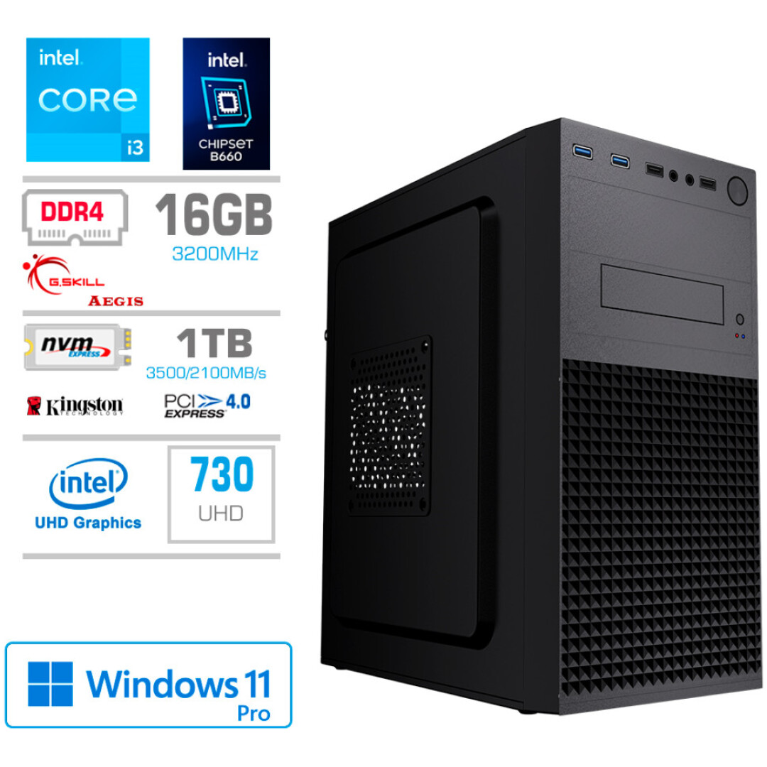 Računalnik MEGA MT S4 i3-13100/Intel 730/16GB/1TB-4.0/450W/Win11Pro