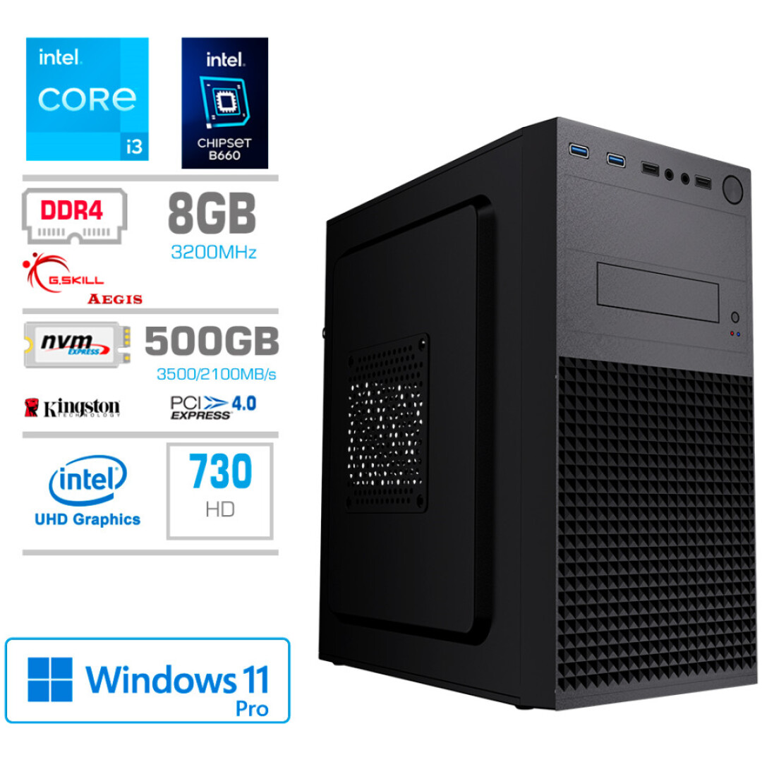 Računalnik MEGA MT S4 i3-13100/Intel 730/8GB/500GB-4.0/450W/Win11Pro