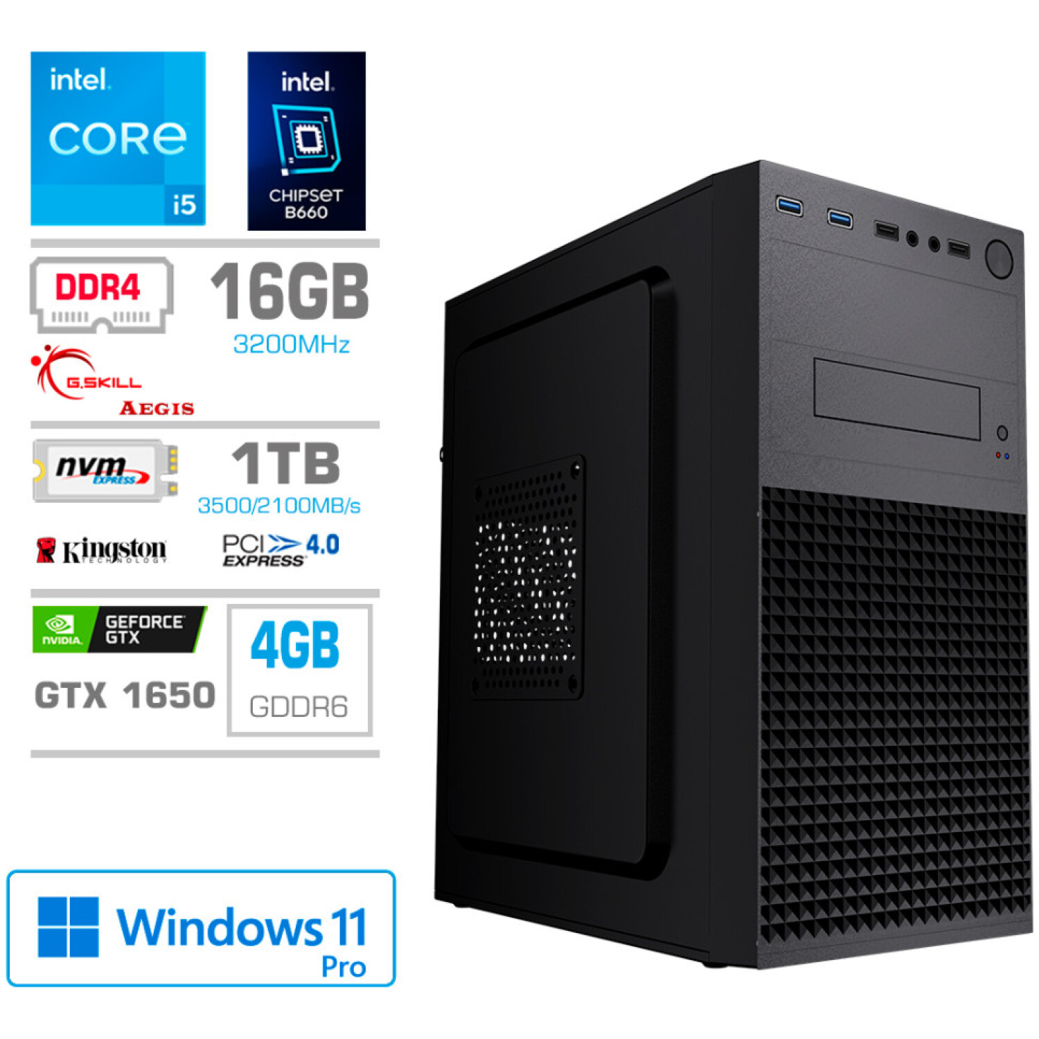 Računalnik MEGA MT S4 i5-13400/GTX1650-4GB/16GB/1TB-4.0/450W/Win11Pro