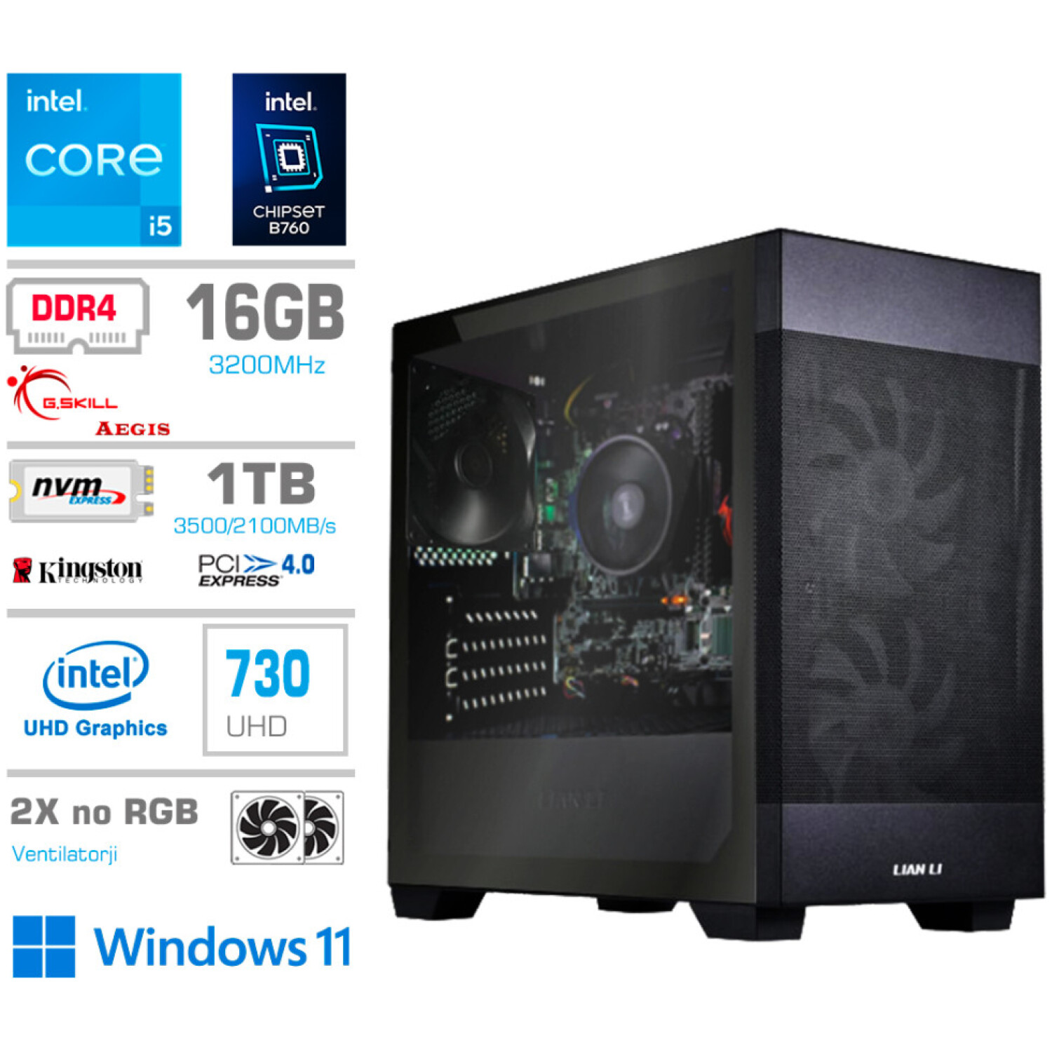 Računalnik MEGA MT S7X BUSINESS i5-13400/Intel 730/16GB/1TB-4.0/750W/Win11Home/črna