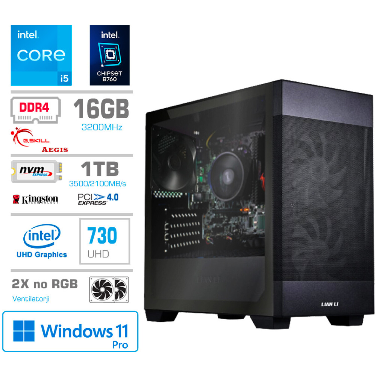 Računalnik MEGA MT S7X BUSINESS i5-13400/Intel 730/16GB/1TB-4.0/750W/Win11Pro/črna