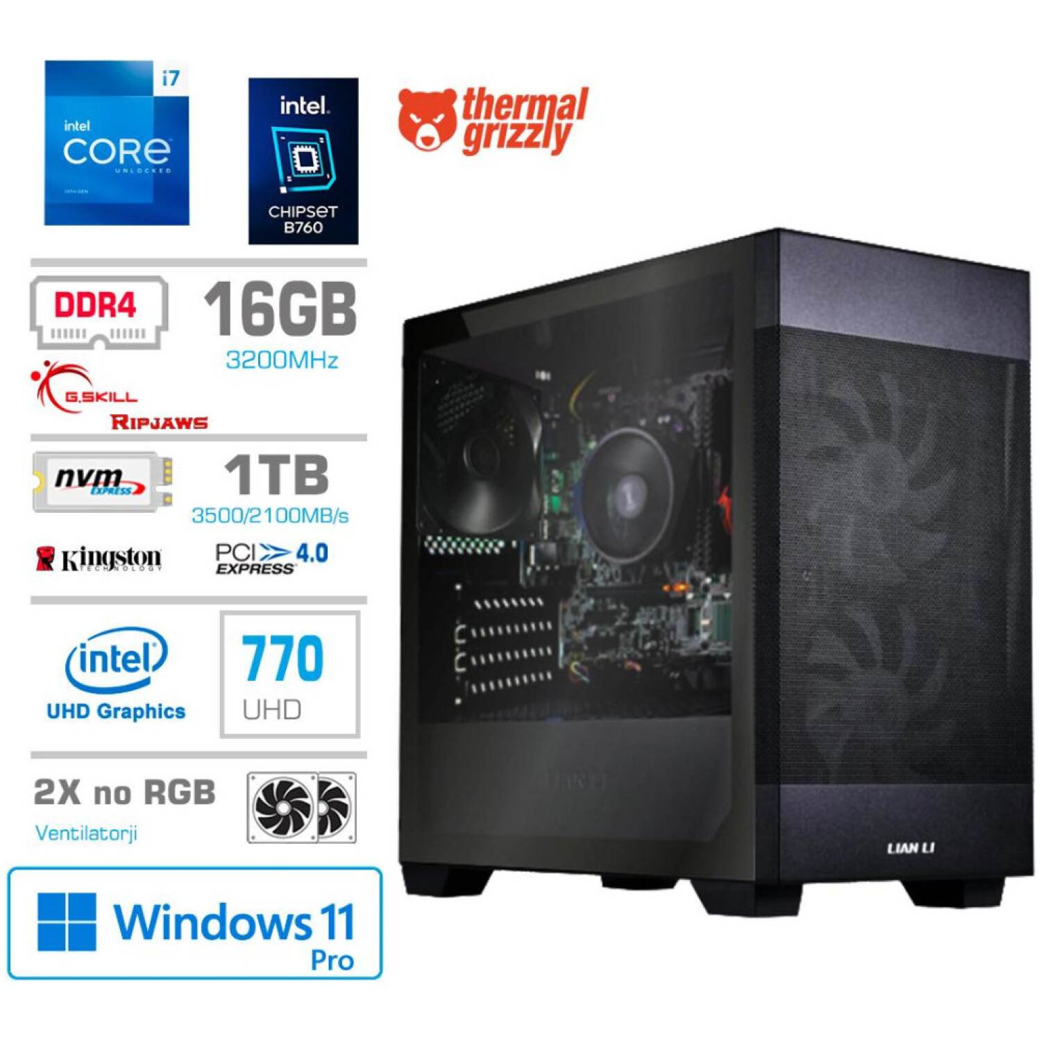 Računalnik MEGA MT S7X BUSINESS i7-13700/Intel 770/16GB/1TB-4.0/750W/Win11Pro/črna