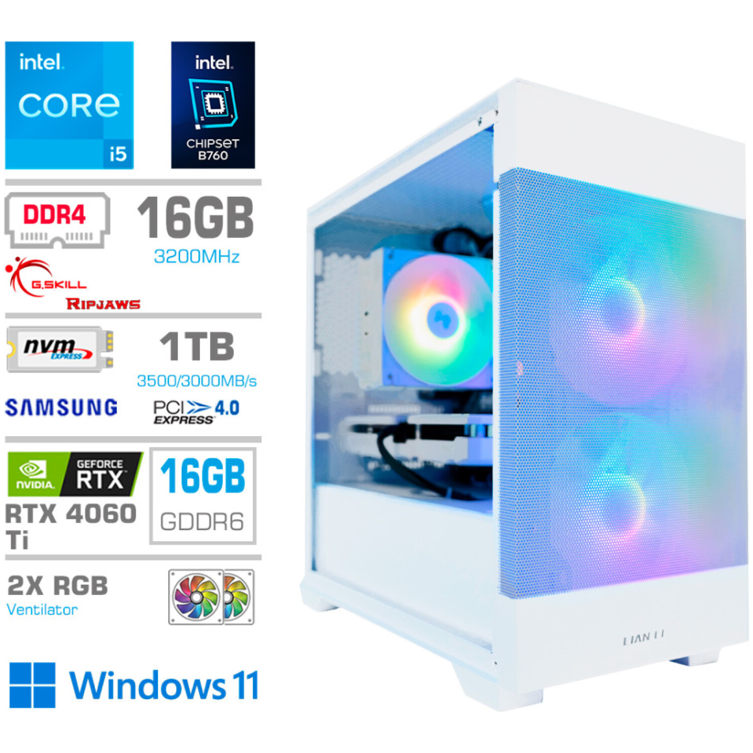 Računalnik MEGA MT S7X GAMER i5-13400F/RTX4060Ti-16GB/16GB/1TB/750W/Win11Home/bela