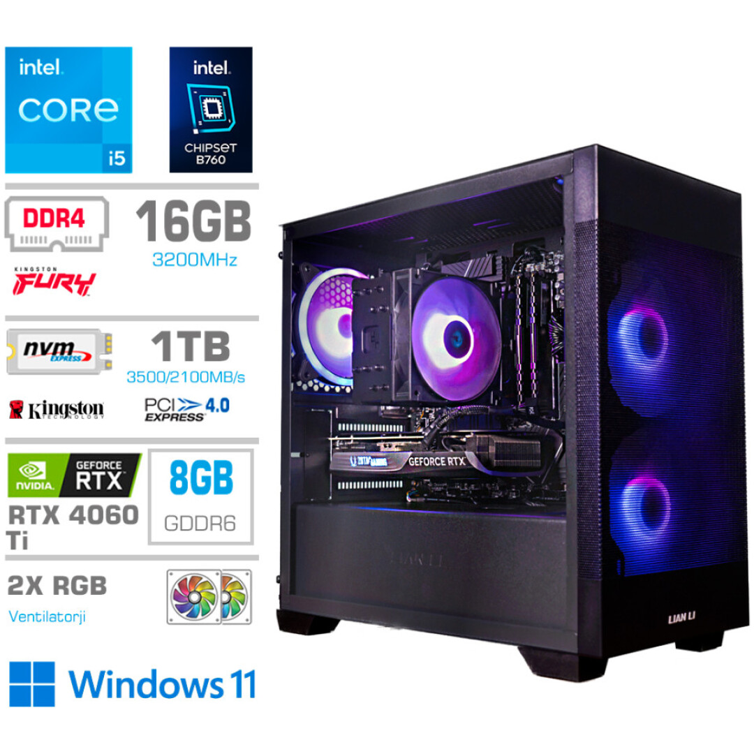 Računalnik MEGA MT S7X GAMER i5-13400F/RTX4060Ti-8GB/16GB/1TB-4.0/750W/Win11Home/črna