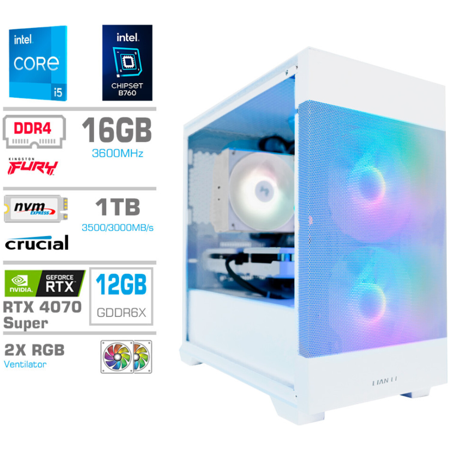 Računalnik MEGA MT S7X GAMER i5-14600KF/RTX4070 Super/16GB/1TB/750W/Brez OS/bela RGB