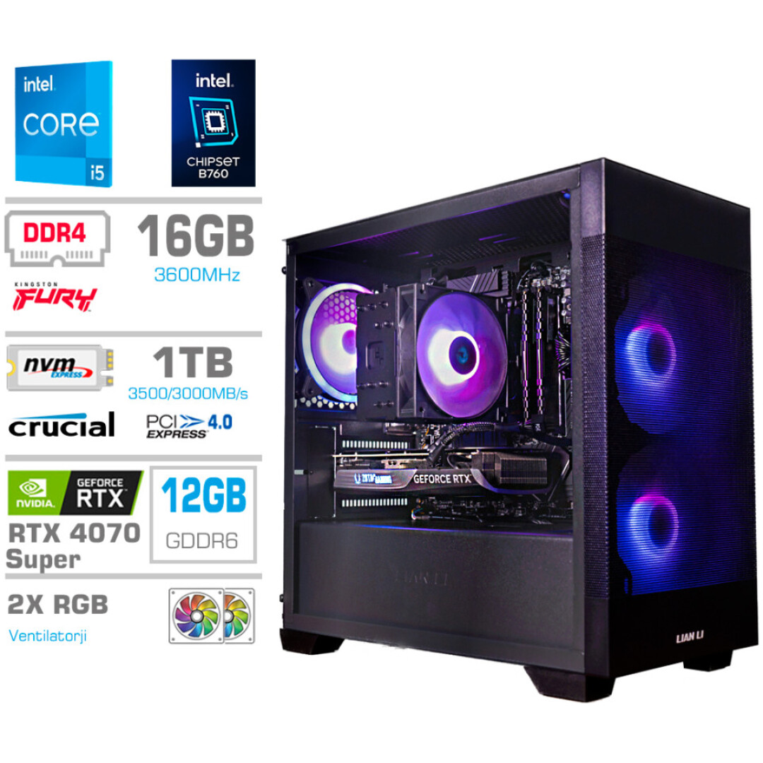 Računalnik MEGA MT S7X GAMER i5-14600KF/RTX4070 Super/16GB/1TB/750W/Brez OS/črna RGB