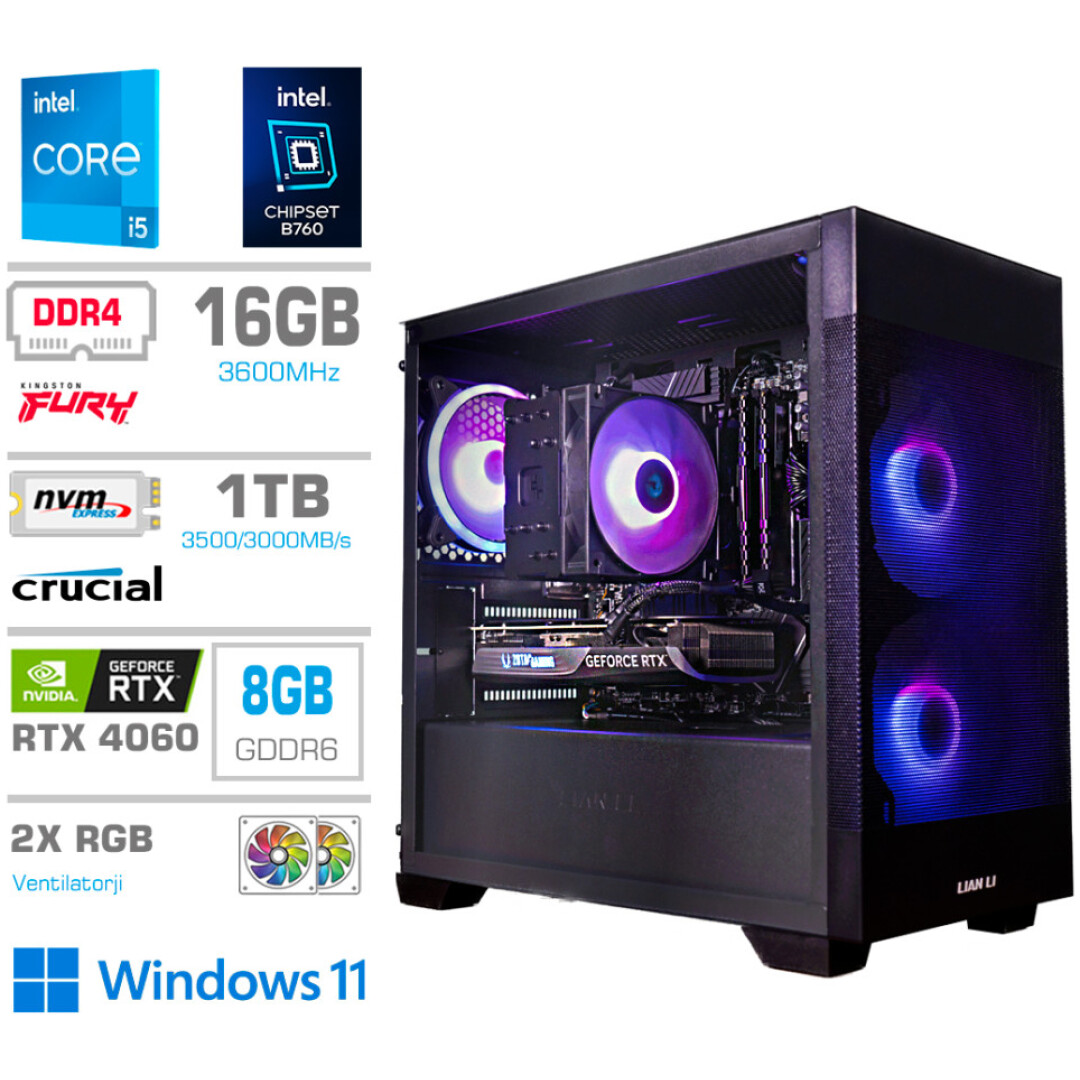 Računalnik MEGA MT S7X GAMER i5-14600K/RTX4060/16GB/1TB/750W/Win11Home/črna RGB