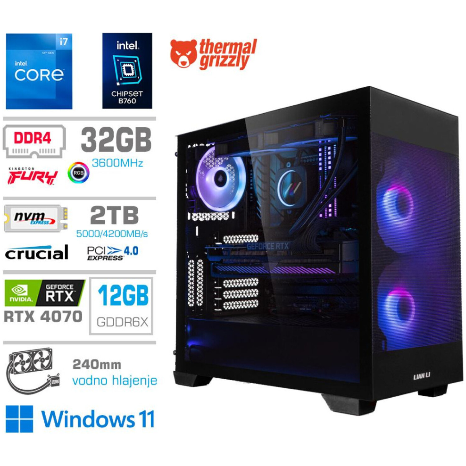 Računalnik MEGA MT S7X GAMER i7-12700K/RTX4070/32GB/2TB-4.0/750W/Win11Home/črna RGB