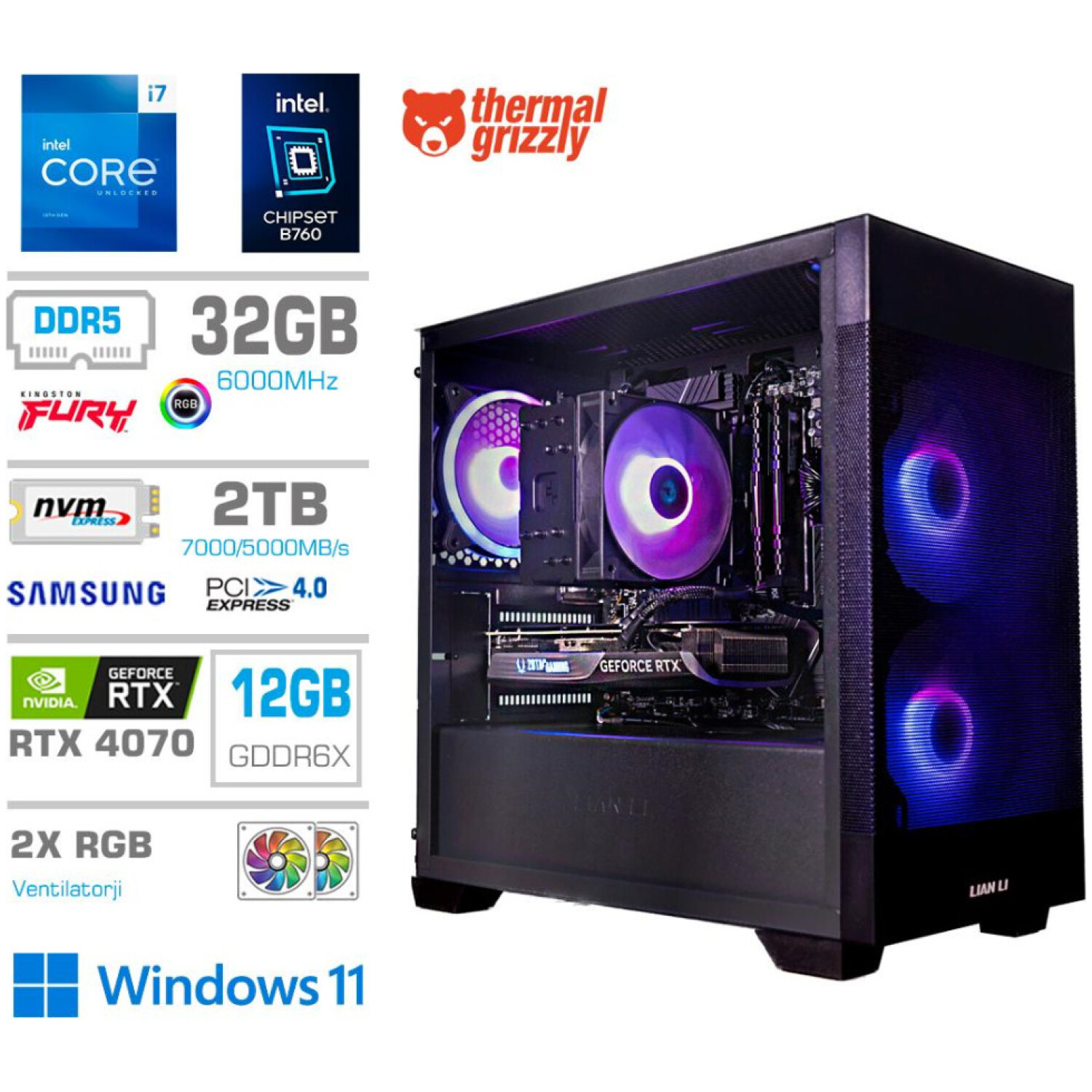 Računalnik MEGA MT S7X GAMER i7-13700/RTX4070/32GB-DDR5/1TB-4.0/750W/Win11Home/črna RGB