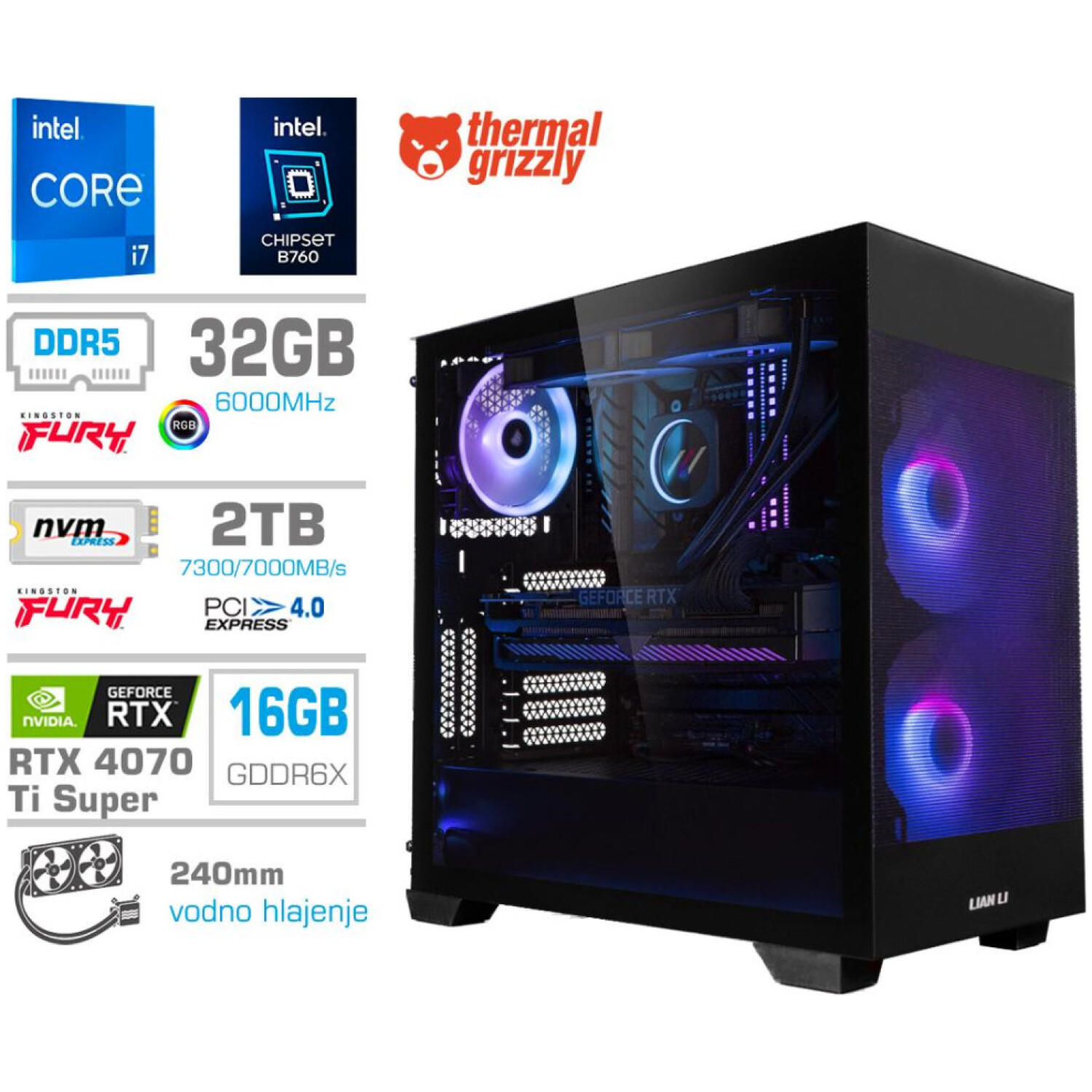 Računalnik MEGA MT S7X GAMER i7-14700KF/RTX4070Ti Super/32GB-DDR5/2TB-4.0/750W/Brez OS/črna RGB