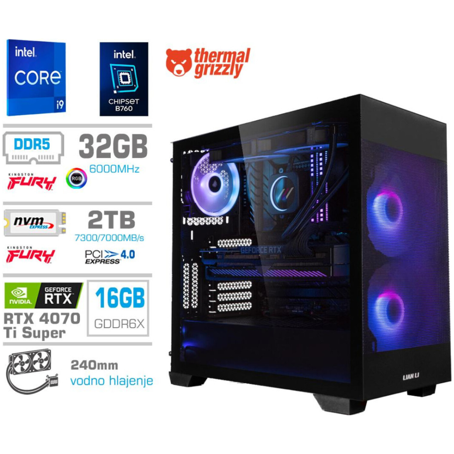 Računalnik MEGA MT S7X GAMER i9-14900KF/RTX4070Ti Super/32GB-DDR5/2TB-4.0/750W/Brez OS/črna RGB