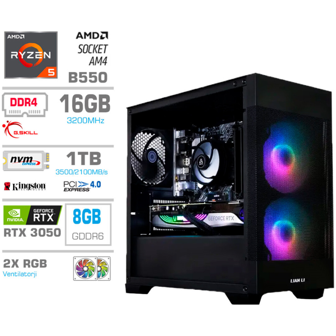 Računalnik MEGA MT S7X R5-5500/RTX3050/16GB/1TB-4.0/750W/Brez OS/črna RGB