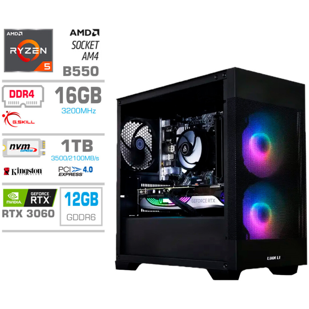 Računalnik MEGA MT S7X R5-5600G/RTX3060/16GB/1TB-4.0/750W/Brez OS/črna RGB