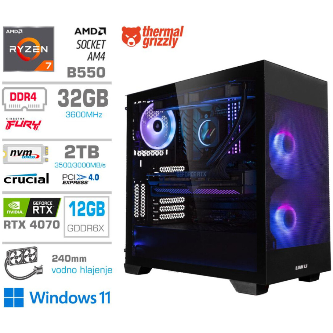 Računalnik MEGA MT S7X R7-5800X/RTX4070/32GB/2TB-4.0/750W/Win11Home/črna RGB