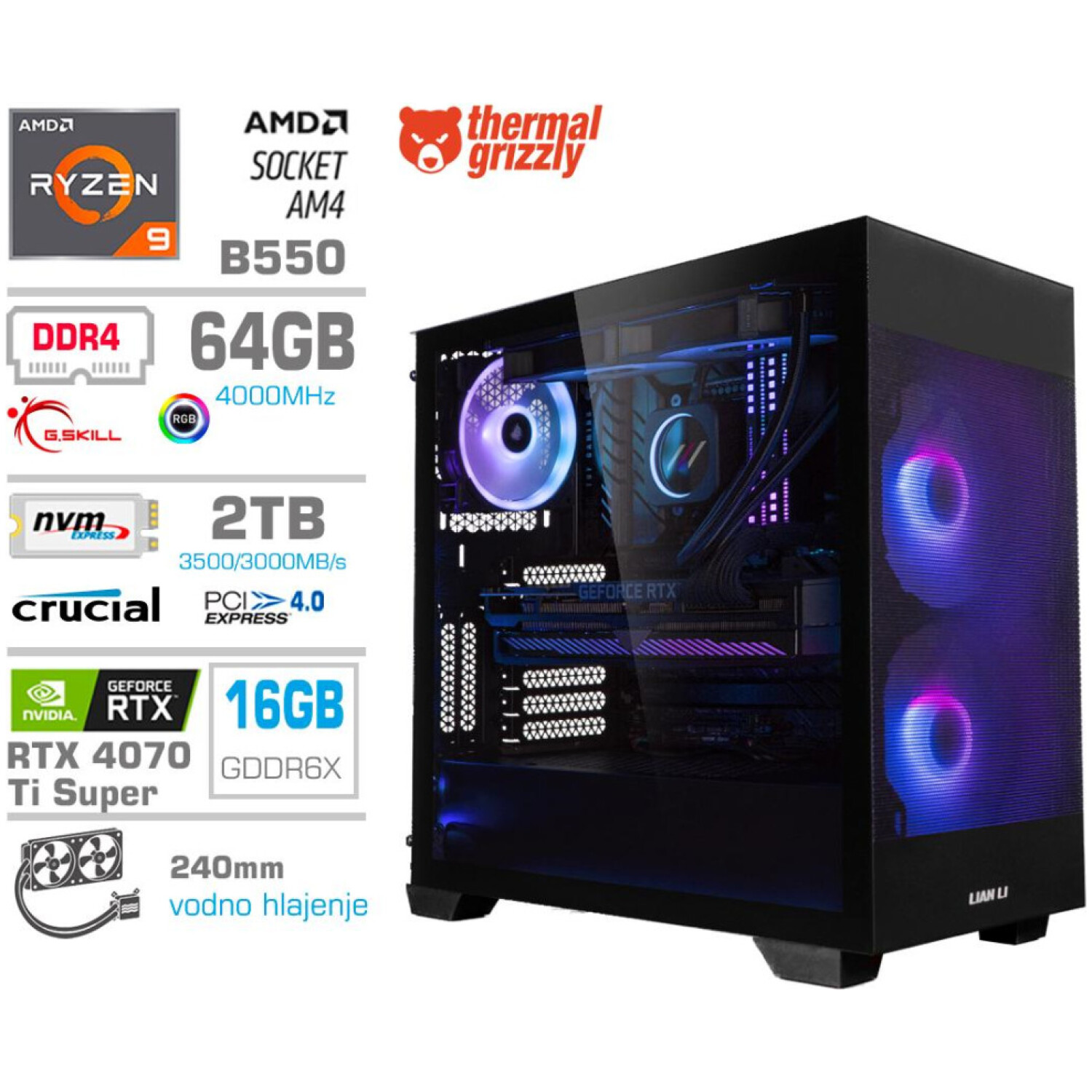 Računalnik MEGA MT S7X R9-5900X/RTX4070Ti Super/64GB/2TB-4.0/750W/Brez OS/črna RGB