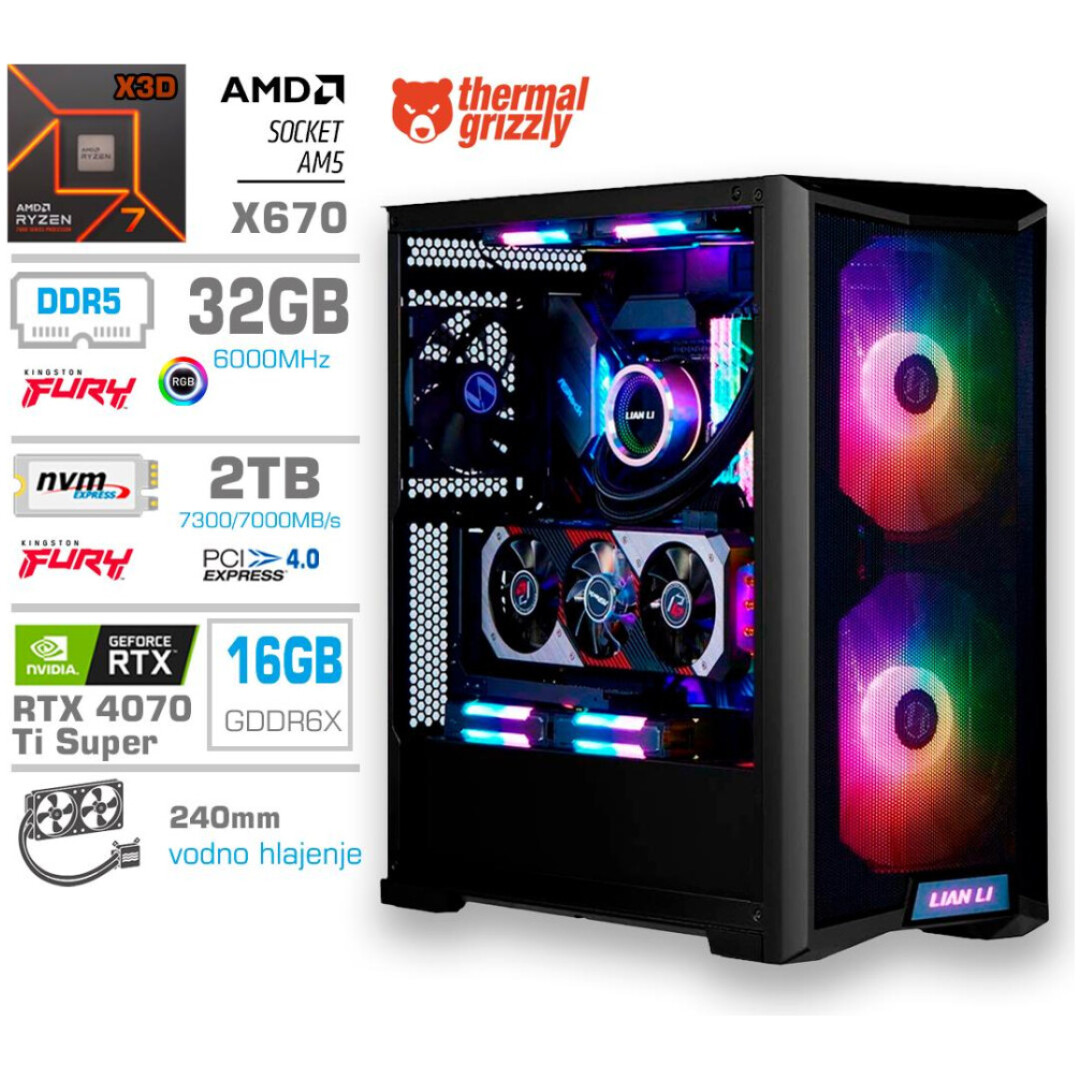 Računalnik MEGA TWR S10 R7-7800X3D/RTX4070Ti Super/32GB-DDR5/2TB-4.0/1000W/Brez OS/črna RGB