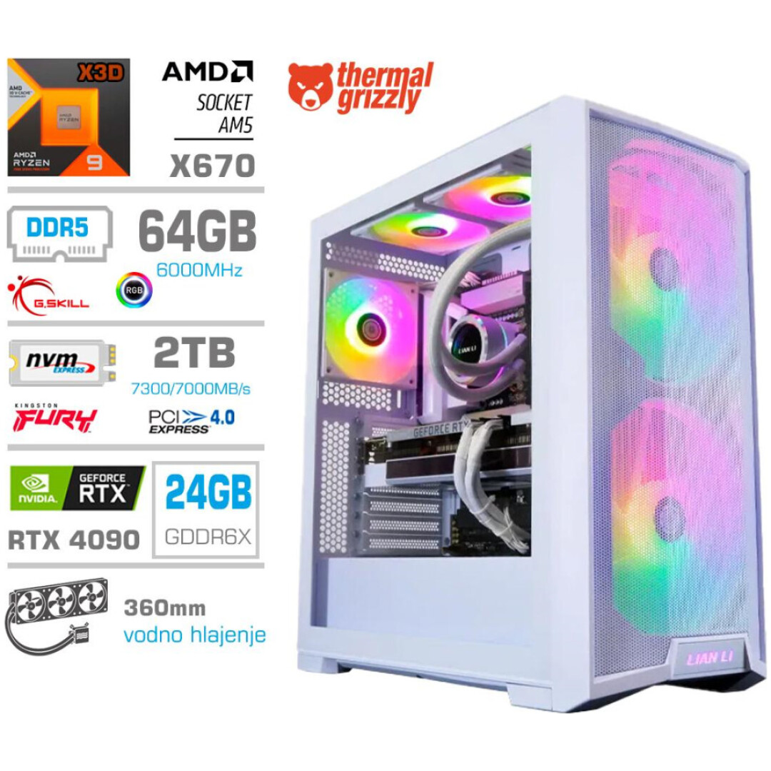 Računalnik MEGA TWR S10 R9-7900X3D/RTX4090/64GB-DDR5/2TB-4.0/1000W/Brez OS/bela RGB