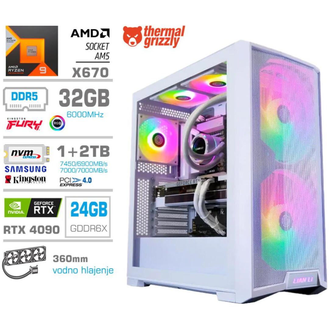 Računalnik MEGA TWR S10 R9-7950X3D/RTX4090/32GB-DDR5/1TB-4.0/2TB-4.0/1000W/Brez OS/bela RGB