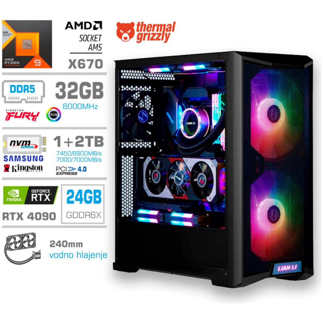 Računalnik MEGA TWR S10 R9-7950X3D/RTX4090/32GB-DDR5/1TB-4.0/2TB-4.0/1000W/Brez OS/črna RGB