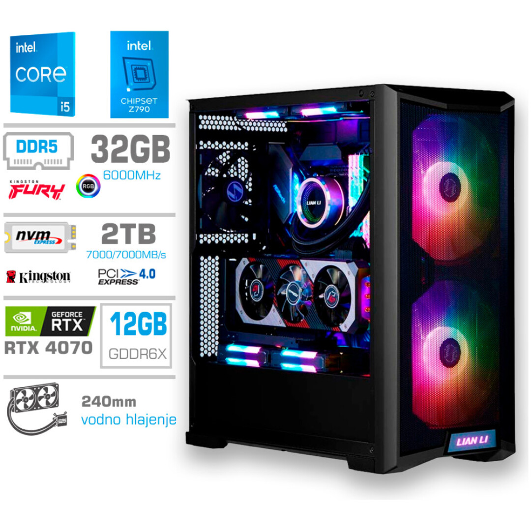 Računalnik MEGA TWR S10 i5-14600KF/RTX4070/32GB-DDR5/2TB-4.0/1000W/Brez OS/črna RGB