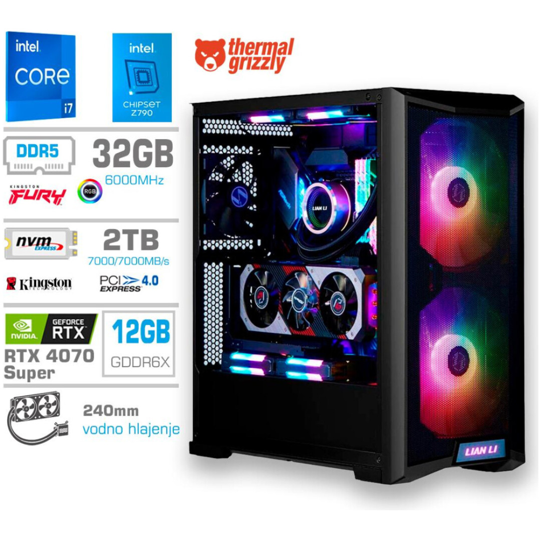 Računalnik MEGA TWR S10 i7-14700F/RTX4070 Super/32GB-DDR5/2TB-4.0/1000W/Brez OS/črna RGB