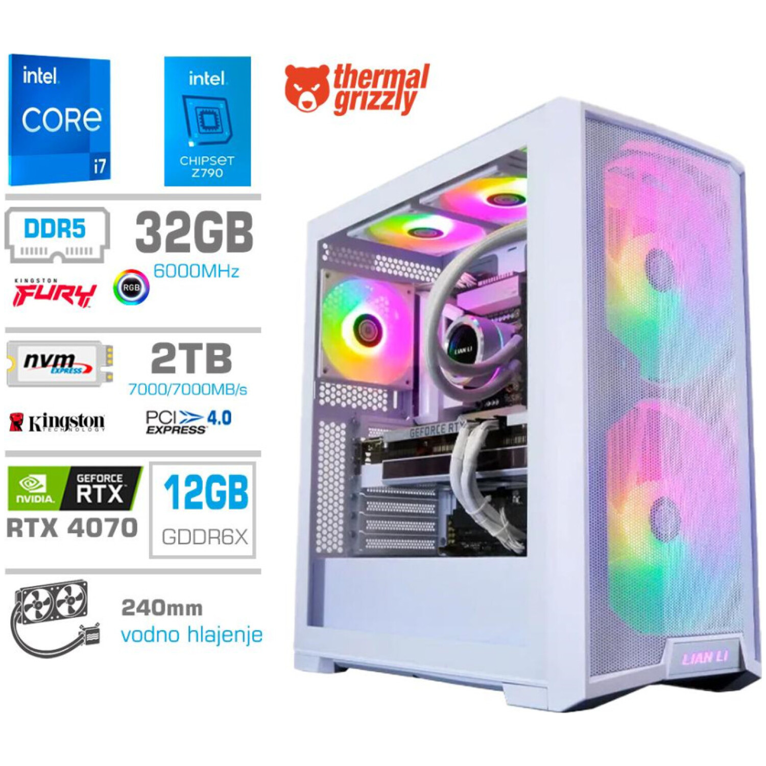 Računalnik MEGA TWR S10 i7-14700KF/RTX4070/32GB-DDR5/2TB-4.0/1000W/Brez OS/bela RGB