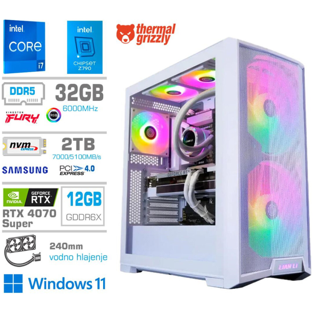 Računalnik MEGA TWR S10 i7-14700K/RTX4070 Super/32GB-DDR5/2TB-4.0/1000W/Win11Home/bela RGB