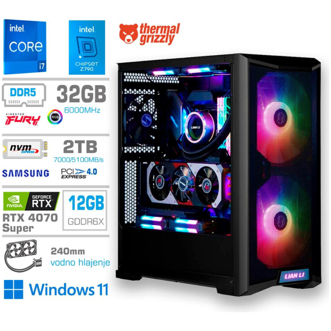 Računalnik MEGA TWR S10 i7-14700K/RTX4070 Super/32GB-DDR5/2TB-4.0/1000W/Win11Home/črna RGB